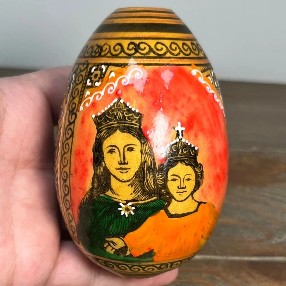 Vintage Hand Painted Wooden Egg Russian Orthodox Religious Art Passion Egg 3.5” - Picture 7 of 16